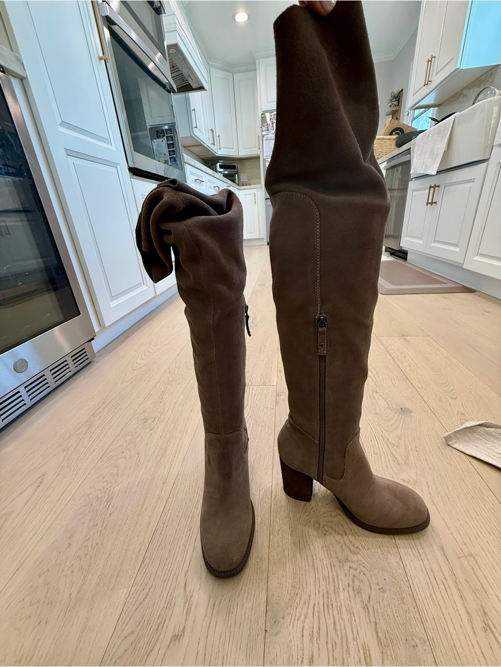 Kelsi Dagger Over-the-Knee Suede Boots in Brown/Grey